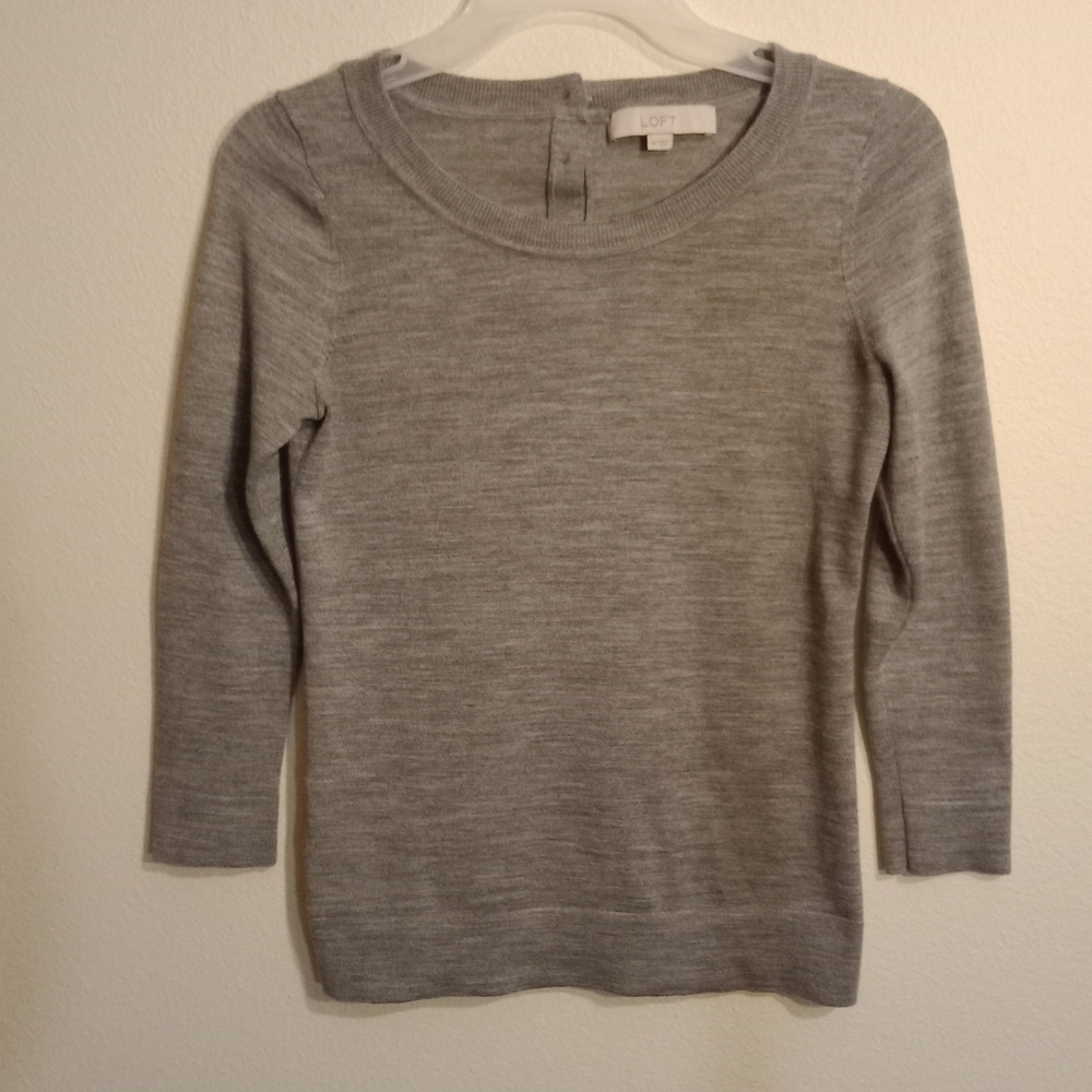 Loft gray button up back sweater size XS